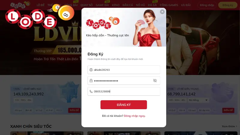 Hướng dẫn đăng ký Lode88 nhanh siêu dễ