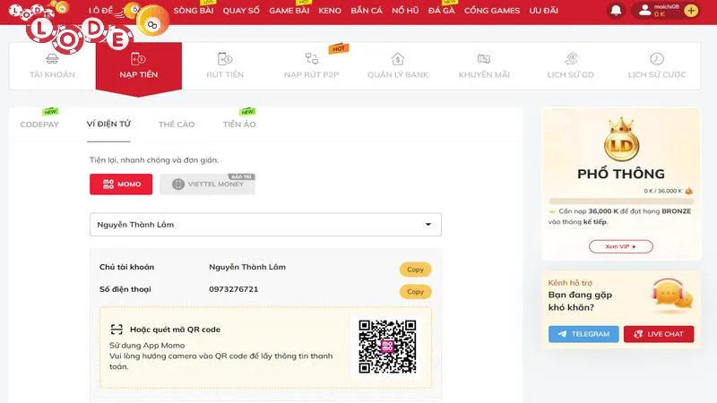 Nạp tiền nhanh chóng thông qua các ví điện tử